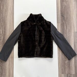 Avenue Mobtaigne Paris Women’s Faux Fur Jacket 4 Elegant Blazer Brown Black